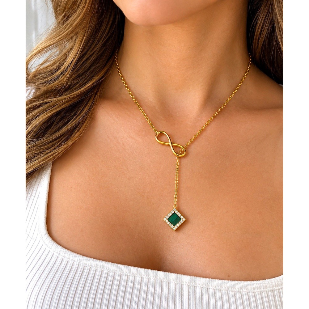 TANAOR Infinity Necklace 925 Sterling Silver KJV Nano Bible Malachite Gold Tone